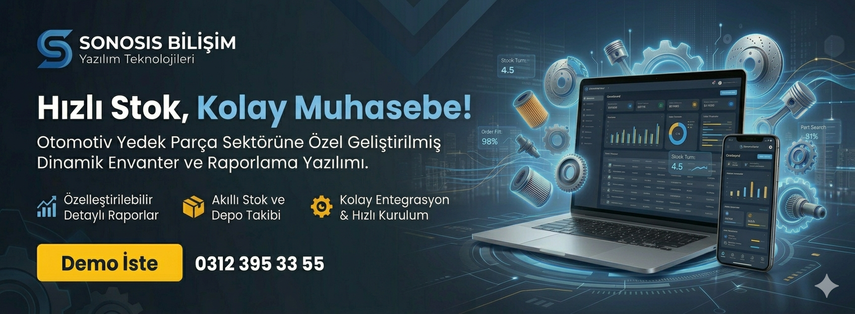 Sonosis Bilişim - Otomotiv Yedek Parça ve Muhasebe Yazılımı Banner